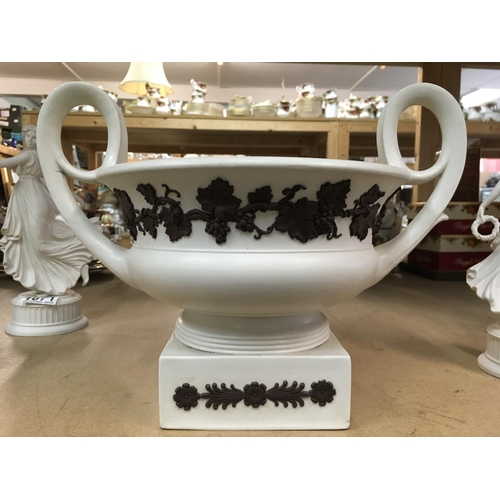 1071 - A Wedgwood twin handled bowl of classical form together with three dancing hour figurines