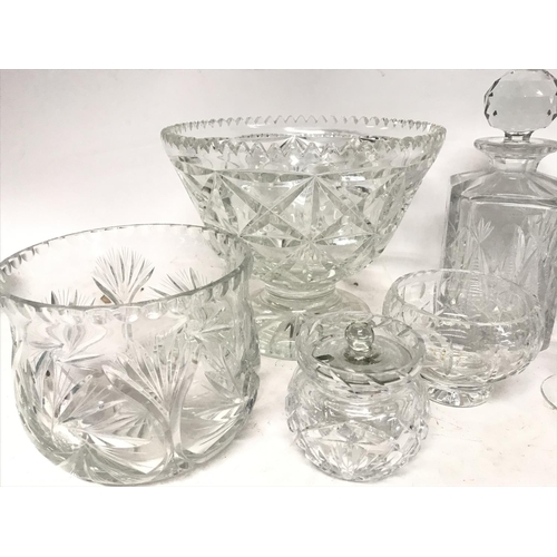 1080 - Collection of cut glass including bowls, decanters