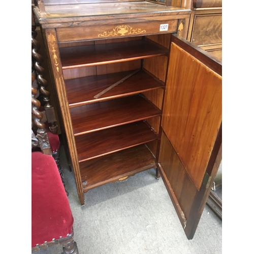 1249 - A Quality Edwardian Rosewood inlaid music cabinet with bevelled edge mirrored door. 61x113cm