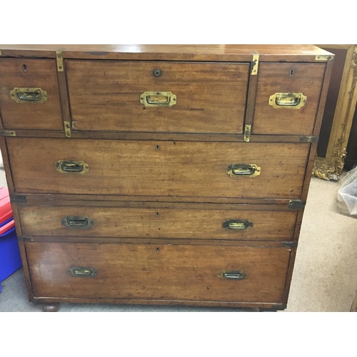 1254 - An Early 19th century British services Mahogany brass mounted Campaign securitaire. The chest in two... 