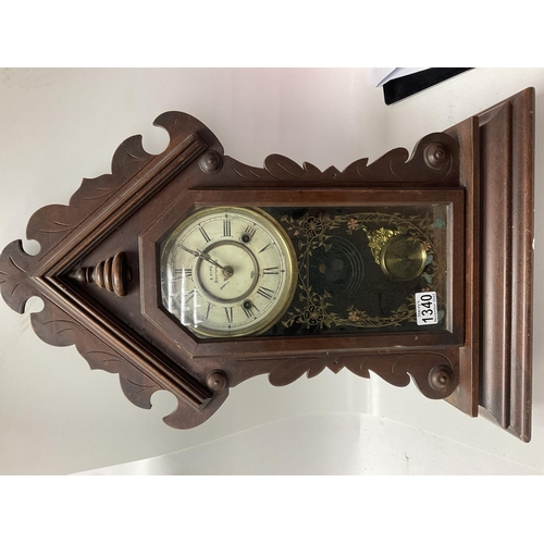 1340 - A small American pine vase mantle clock by F.Pipe, Southwood.