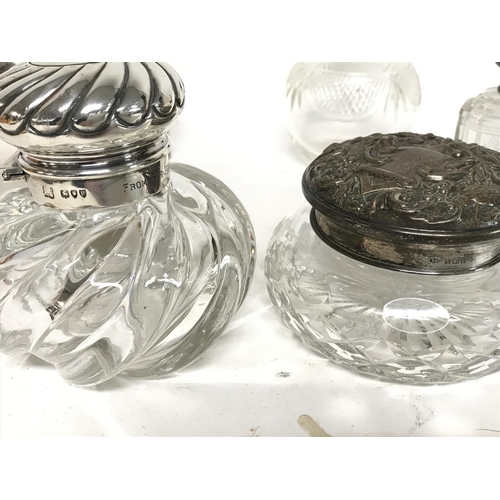 1980 - Glass + Silver bottles including scent bottles and a Dumpy bottle