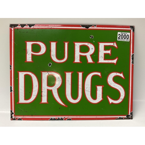 2000 - A vintage style Enamelled Pure Drugs sign, 37.5 x 29cm