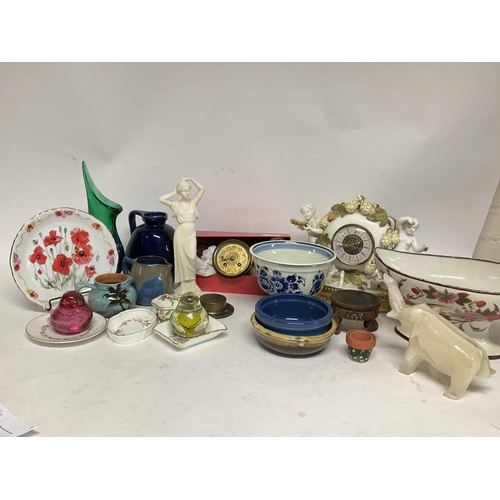 2010 - Variety of ceramic figures and ornaments, a box of watch parts & a Precista Cherub clock