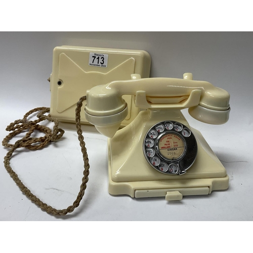 713 - A Vintage cream 232L model Bakelite phone with bell box.