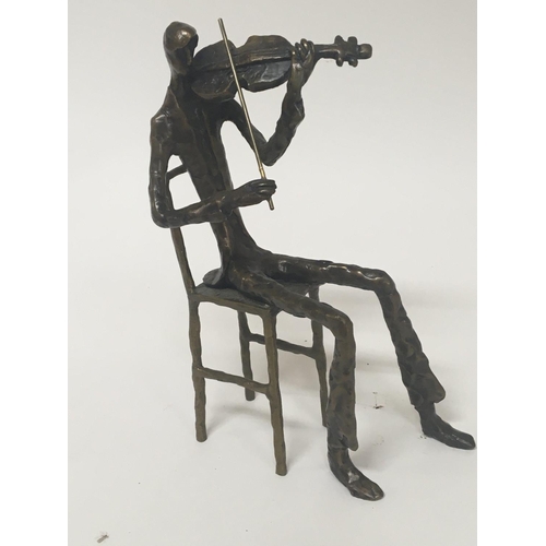 717 - A modern bronze sculpture of a musician playing a violin. Height 26cm