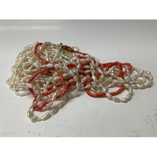 763 - Pearl and coral necklaces. ( needs restoration).