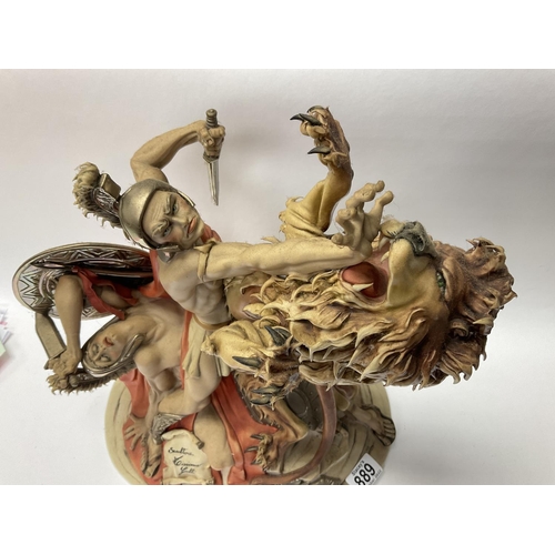 889 - A large porcelain Capodimonte group figure of Spartacus and the Lion, signed Tiziano Galli, 39.5cm. ... 