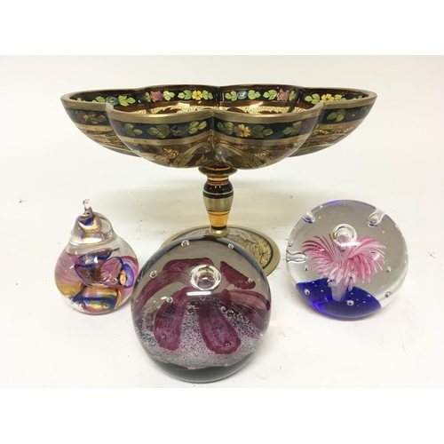 961 - An Italian 20th century glass dish a limited Edition Caithness paperweight and two others (4)