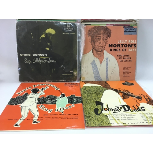 100 - A collection of 10inch jazz records by various artists including Jelly Roll Morton, Louis Armstrong,... 