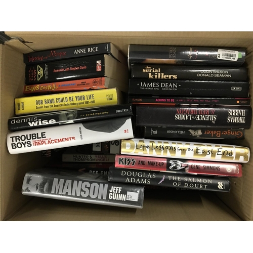 1085 - Two boxes of mainly music biographies including Miles Davis, Jim Morrison,  Rick Wakeman, Marilyn Ma... 