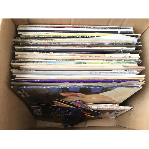 197 - A box of various LPs, 12inch and 7inch singles from the 1970s onwards including Aueen, David Bowie, ... 