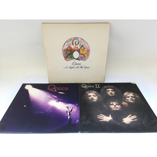 214 - Three Queen LPs comprising 'Queen', 'Queen II' and 'A Night At The Opera'.