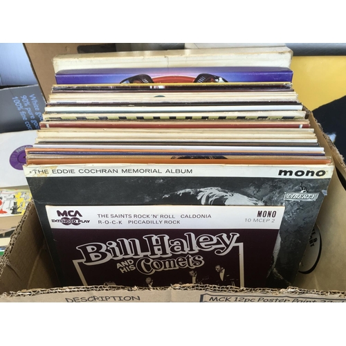 304 - A box of rock n roll LPs by various artists including Eddie Cochran, Bill Haley, Carl Perkins and ot... 