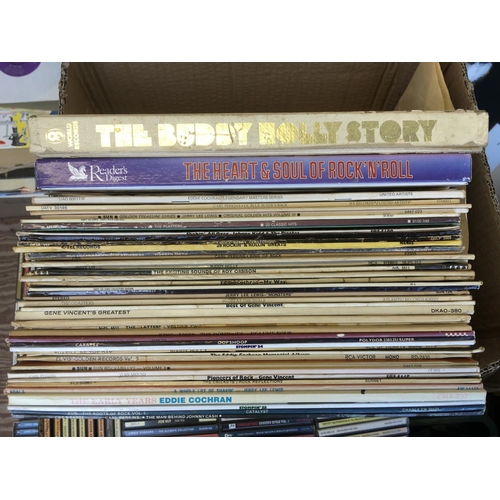 304 - A box of rock n roll LPs by various artists including Eddie Cochran, Bill Haley, Carl Perkins and ot... 