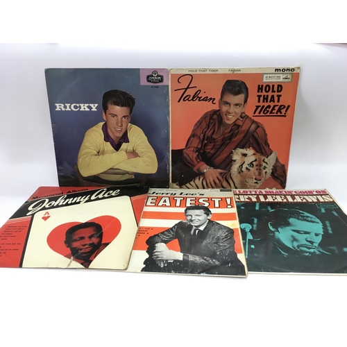 61 - Five rock n roll LPs by various artists including Jerry Lee Lewis, Fabian, Ricky Nelson and Johnny A... 