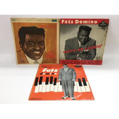 62 - Three early UK pressings of Fats Domino LPs comprising 'Carry On Rockin', 'I Miss You So' and 'Here ... 