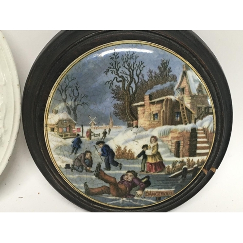 1014 - 4 Victorian pot lids featuring designs of The residence of Anne Hathaway & The village wedding