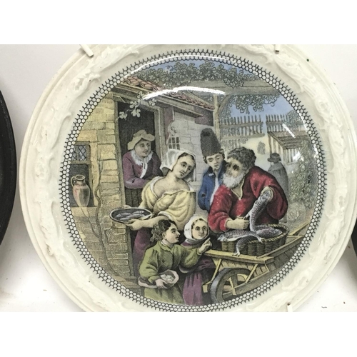 1014 - 4 Victorian pot lids featuring designs of The residence of Anne Hathaway & The village wedding