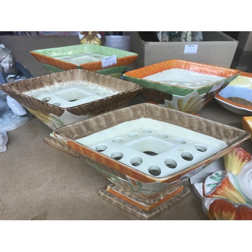 1093 - A collection of Art Deco flower arrangers by myott decorated with flowers and folage. Approx. 15cm i... 