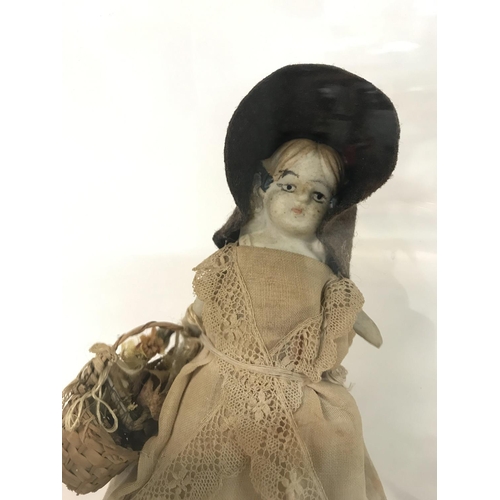 1107 - Victorian China head doll under glass dome