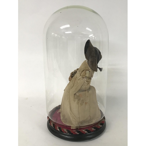 1107 - Victorian China head doll under glass dome