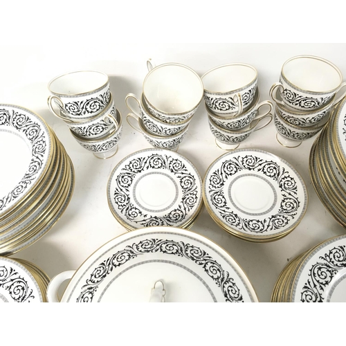 1144 - Shelley China dinner set with black grecian scroll design