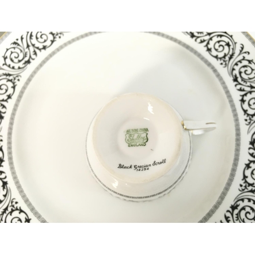 1144 - Shelley China dinner set with black grecian scroll design