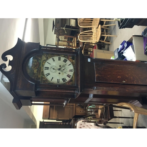 1208 - An Early Victorian provincial long case clock eight day going with a four season painted dial. With ... 