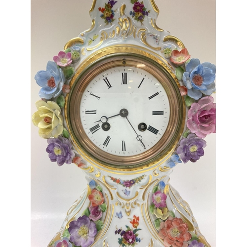 1259 - Dresden Reine Handarbeit clock with raised flowers and foliage