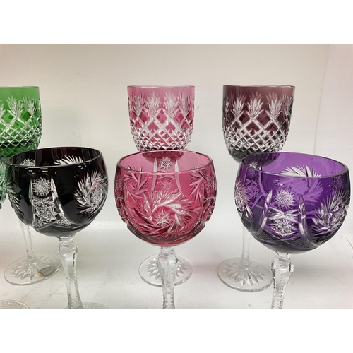 1266 - A collection of bohemian coloured wine glasses