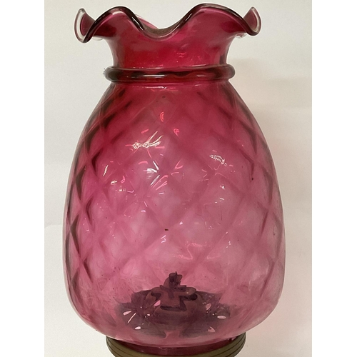 1268 - Large oil lamp with cranberry tinted shade