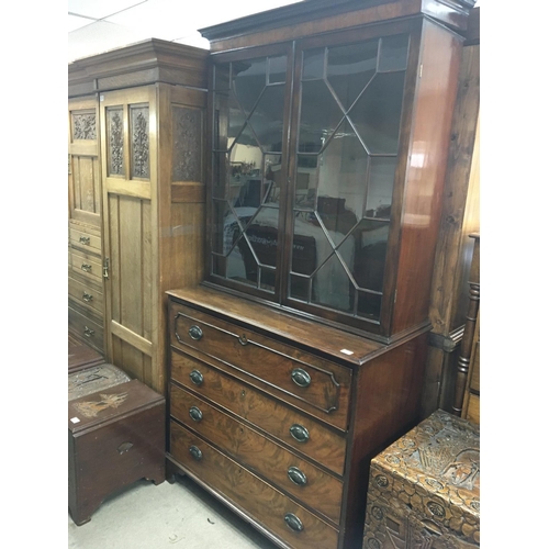 1392 - A Quality George III Mahogany Secretaire bookcase the dentil moulded cornice above glazed doors abov... 