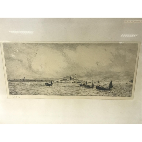 1504 - Two framed etchings by William Lionel Wyllie RA (1851-1931), a view of the old Charring Cross Bridge... 