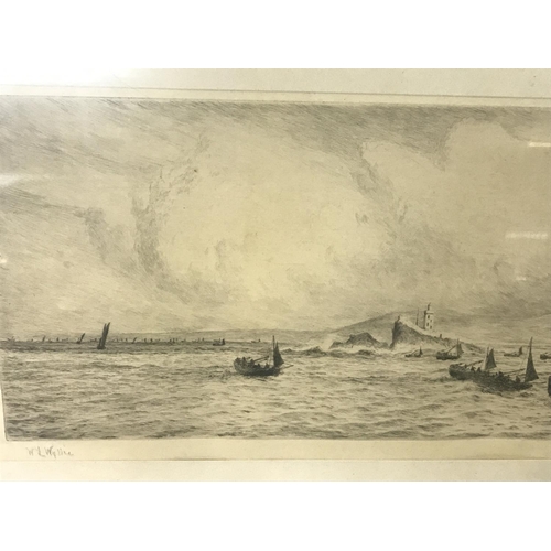 1504 - Two framed etchings by William Lionel Wyllie RA (1851-1931), a view of the old Charring Cross Bridge... 