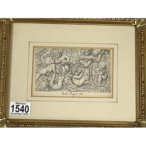 1540 - A gilt framed pencil sketch of cherubs signed Charles Begasse dated 1820 together with a hand tinted... 