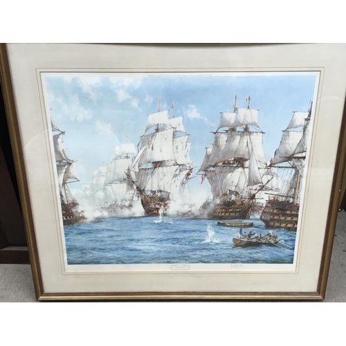 1578 - 3 Large Montague Dawson pencil signed galleon Battle of Trafalgar prints together with unsigned edit... 