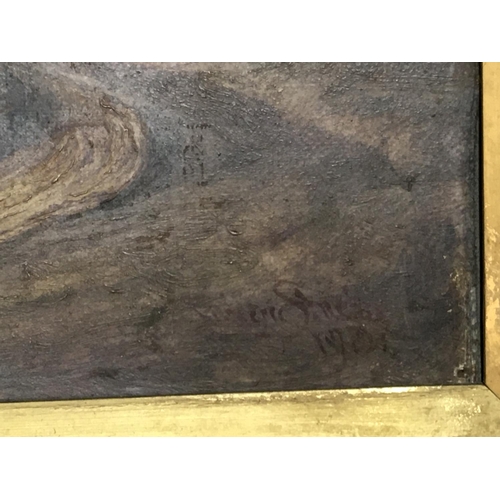 1581 - A gilt frame oil on canvas painting of 2 young children. Indistinguishable signature lower right. 62... 