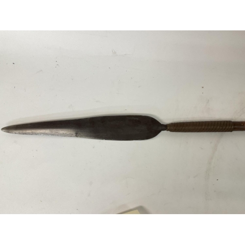 1633 - Zulu stabbing spear with iron tip, overall good condition with no obvious damage. Approximately 140c... 