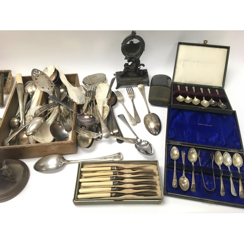 810 - Large collection of silver plated cutlery- pocket watches and other oddments.