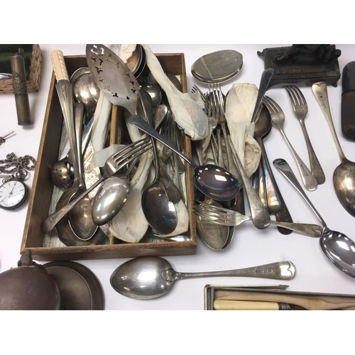 810 - Large collection of silver plated cutlery- pocket watches and other oddments.