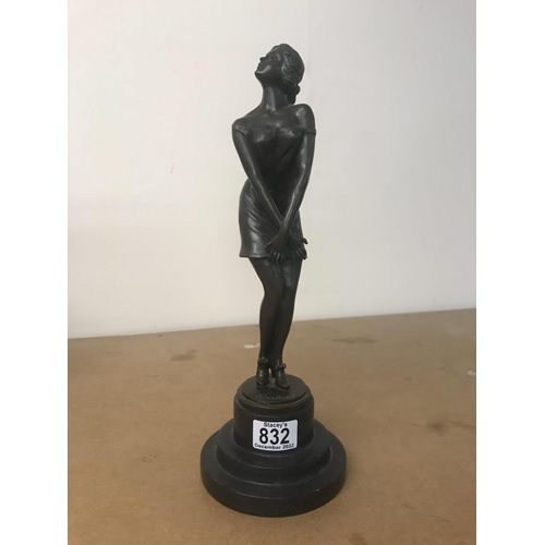 832 - Art Deco bronze figure In the form of a maiden. Approx. 36cm