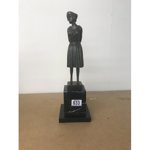 833 - Art Deco bronze figure In the form of a maiden. Approx 40cm
