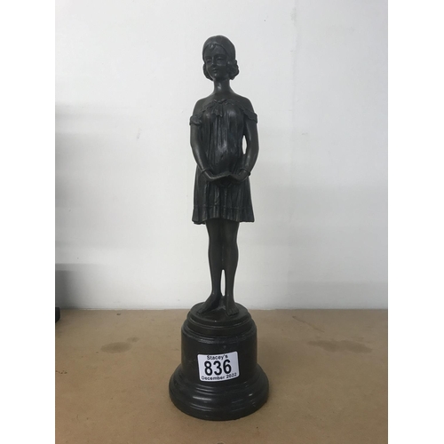 836 - Art Deco bronze figure In the form of a maiden. Approx. 35cm