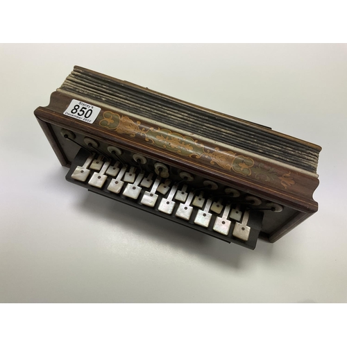 850 - A vintage inlaid 19 key inlaid squeeze box.