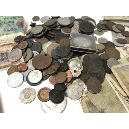 872 - Box of coins & various notes