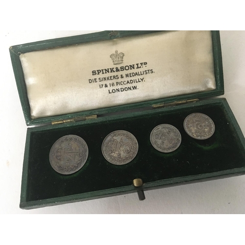 898 - A cased set of 1907 The Royal Maundy Money in a green case Spink & Son London.