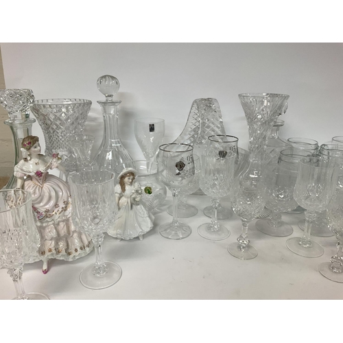 960 - Cut glass including decanters, glasses and decorative china including Royal Worcester figurines- The... 