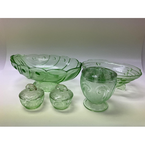 150 - No Reserve - A good box of mixed vintage green glassware. And a box of mixed ceramics.