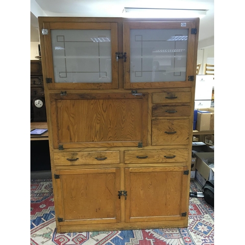 157 - No Reserve - A Vintage oak kitchen cabinet with glazed doors compartments and drawers. 125wide Hight... 